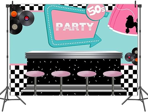 Miniatura 2 de 50's Soda Shop - Telón de fondo de vinilo de 7 x 5 pies de regreso a los años 50, decoraciones de fiesta mecedora con temática de los años 50, fondo