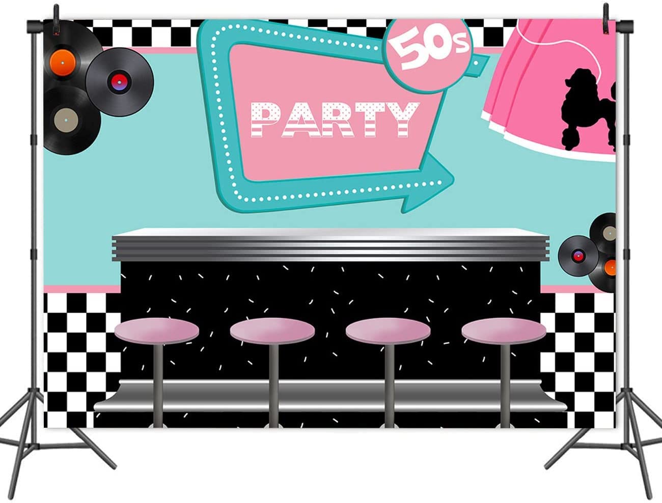 50's Soda Shop Backdrop Vinyl 7X5FT Back to 50's Rocking Party Decorations 1950's Themed Photo Background Photo Shoot Banner