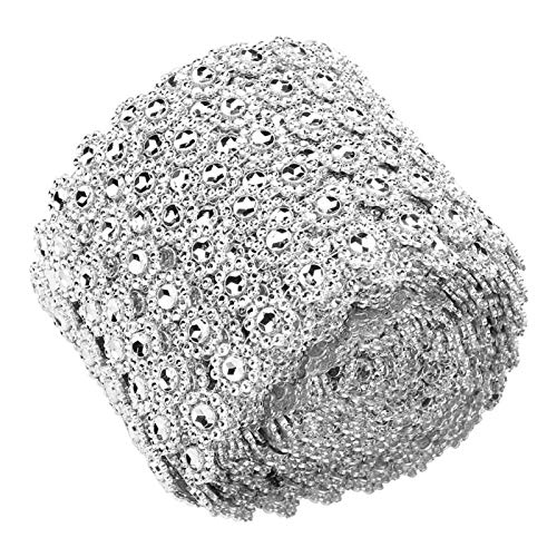 Rhinestone Flower Diamond Mesh Wrap Roll,5 Yard 6 Rows Silver Crystal Rhinestone Diamond Ribbon,Faux Bling Crystal Rhinestone Ribbon Home Accessories Wrap for Party Decoration - Image 2