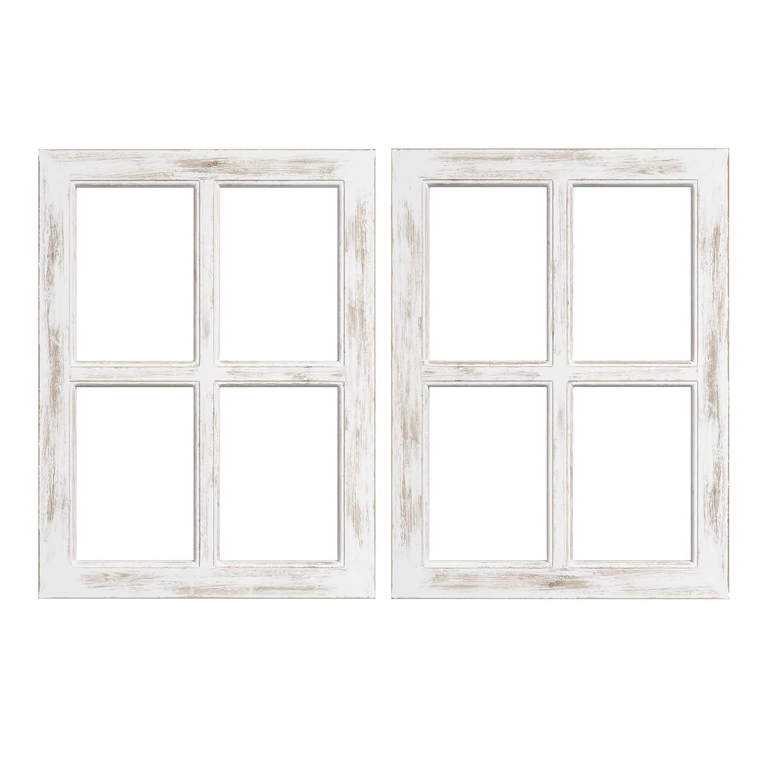 WILDWOOD Wooden Wall Rustic Window Frame, Farmhouse Window Wall Decor, Vintage Wall Hanging Decor, Bedroom Decor, (White)(18"x24") (White Set of 2)-image-11