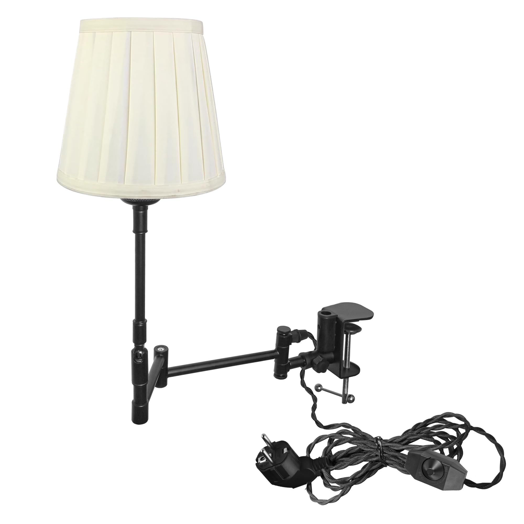 Industrial Klemmleuchte mit 2,5 Schalterkabel,Einstellbar Clip auf Schreibtisch Leselampe,Dimmbar Clamp Nachttischlampe mit Flexarm für Schreibtisch Nachttisch Regal 0629-CM