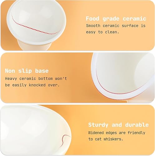 Miniatura 4 de Cuencos elevados para gatos, cuenco elevado para gatos de interior, paquete de 2 bigotes de cerámica anchos para perros pequeños y cachorros,