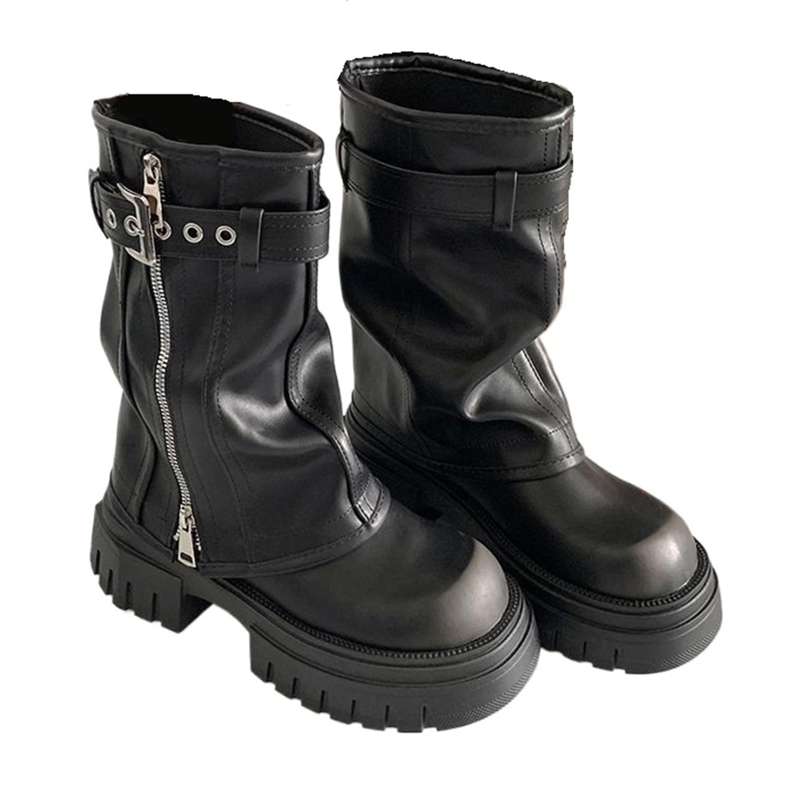 Punk Punk Platform Fold Ankle Boots For Women Belt Buckle Cool Combat Booties Goth Street Shoes For Women