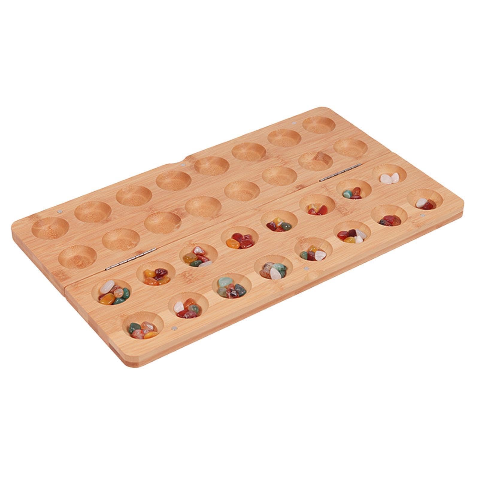 Juego Mancala De Tamaño Viaje con 65 Piedras Vidrio Tablero Estrategia Madera Plegable para Juegos Familiares Juego Mancala Plegable