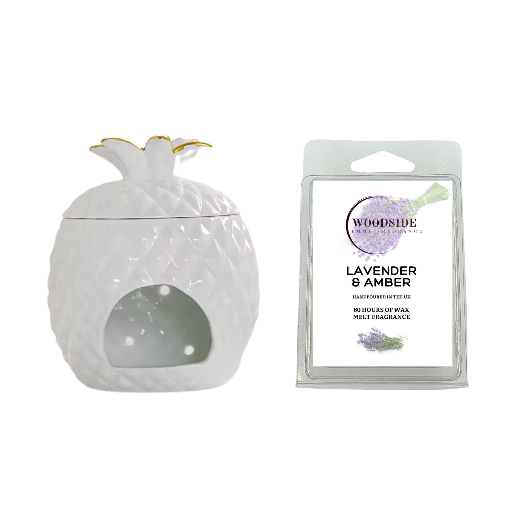 Woodside Home Living Lavender/Amber Pineapple Shaped Wax Melt Burner With Free Wax Melt - &