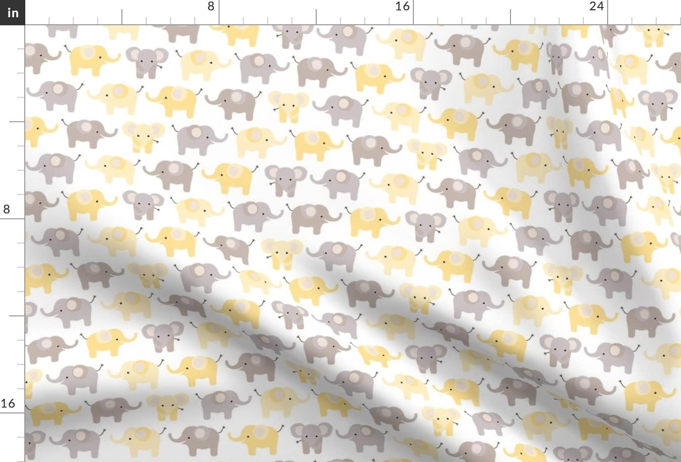 Spoonflower Fabric - Happy Elephants Yellow Elephant Jungle Nursery Gender Neutral Printed on Upholstery Velvet Fabric Fat Quarter - Upholstery Home Decor Bottomweight Apparel