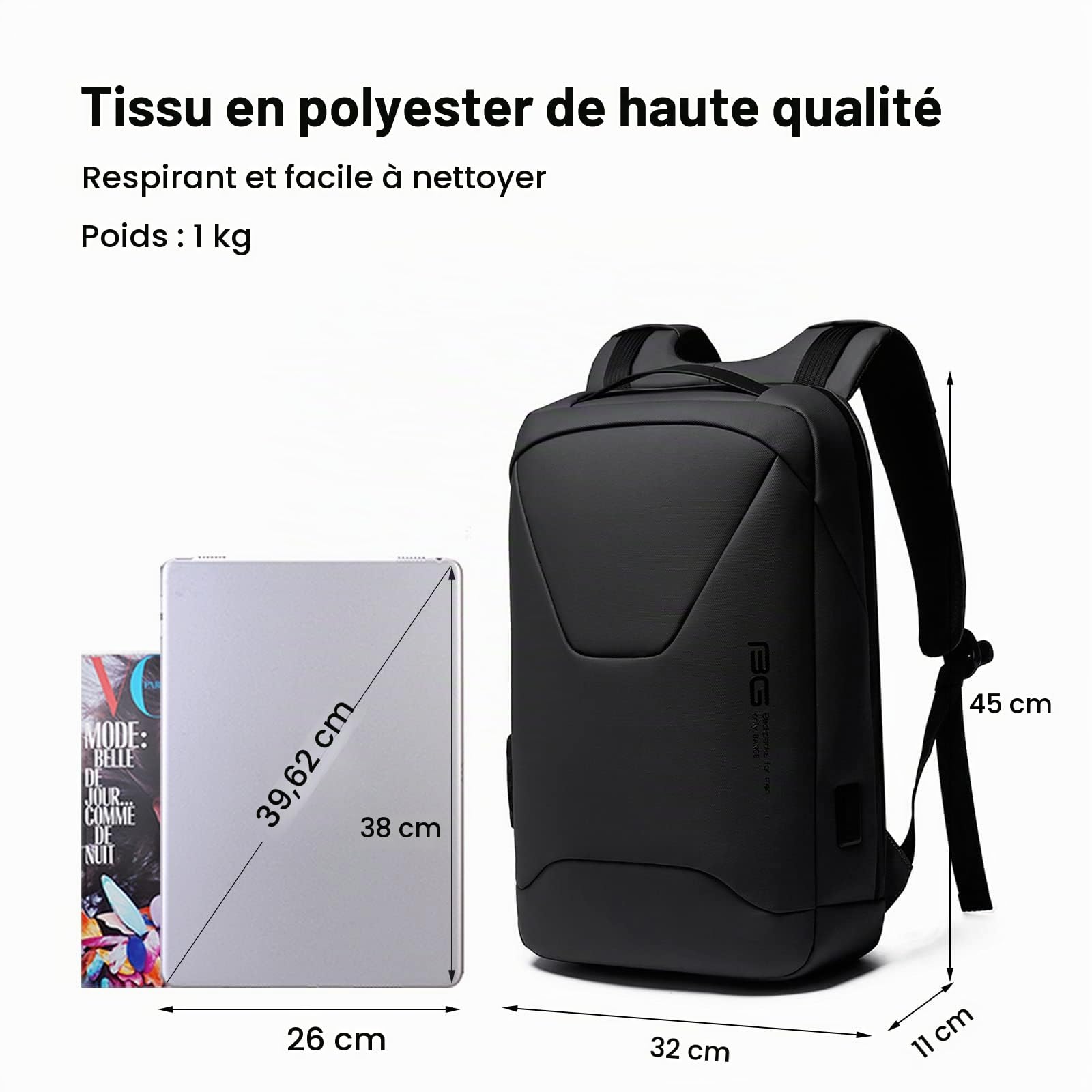FANDARE Antivol Sac à Dos Ordinateur Portable 15.6 Pouces Homme Femme Sac a Dos avec USB Sac à Dos d'affaires Imperméable Sac à Dos de Voyage d'affaires Scolaire Sac d'école Noir