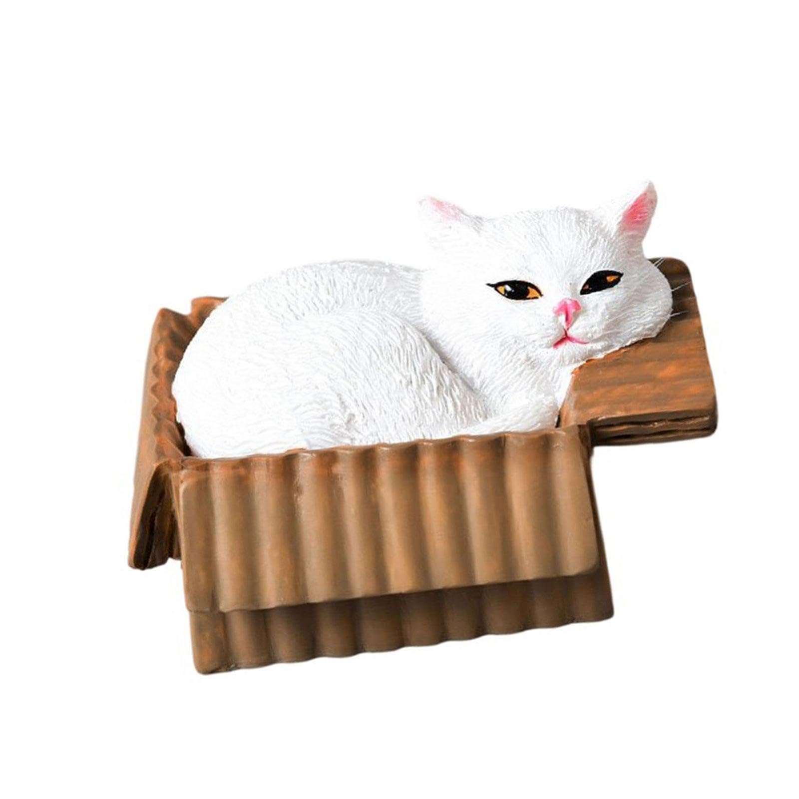 Sisyeuo Handcrafted Resins Cats in Box Statue Compacts Decorative Sculpture for Desktop Bookshelves Living Room Display Cats in Box Figurine Miniature Model Resins Ornament