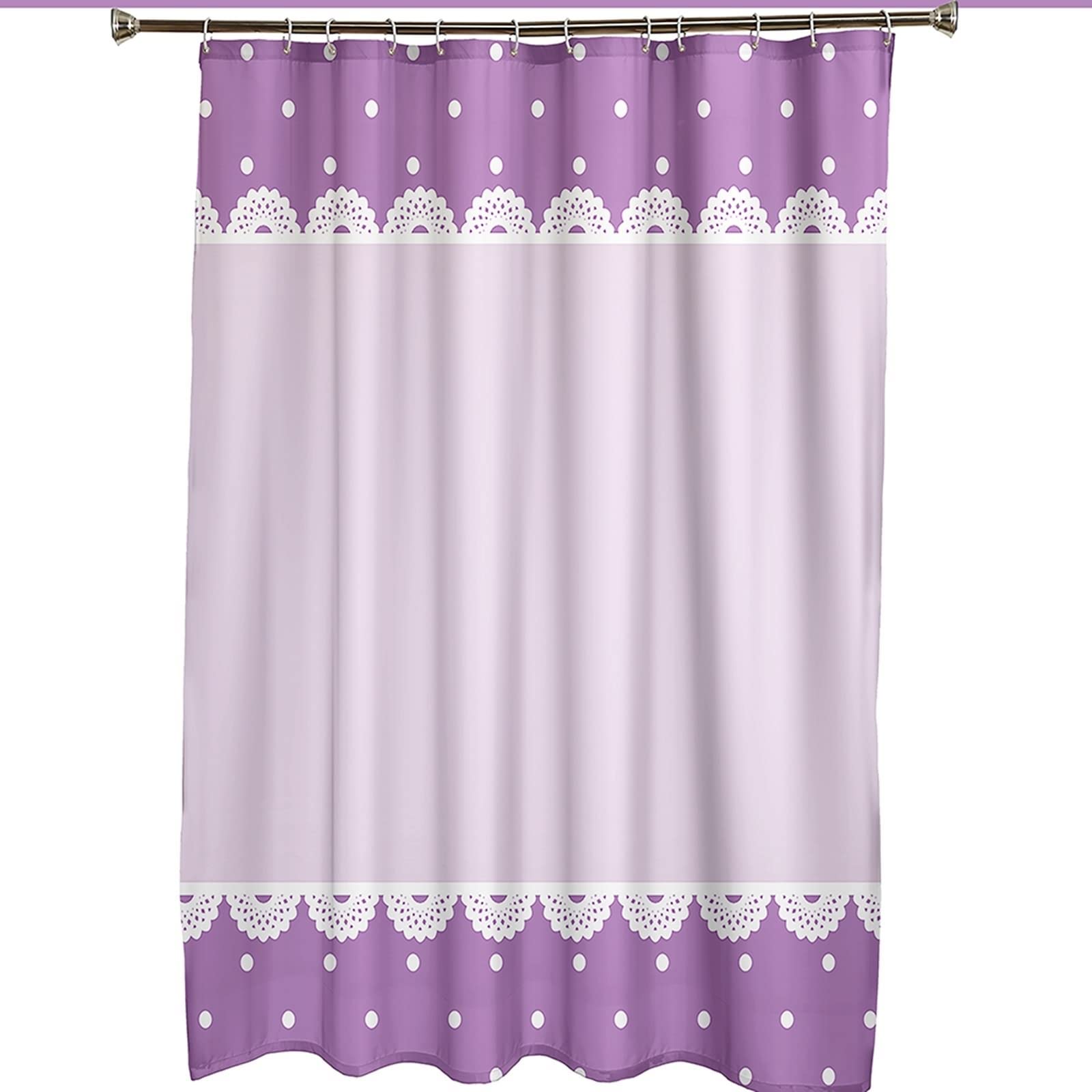 Duschvorhang Schimmelresistent 180 X 200, Textil Duschvorhang Lila Punkte und Blumenmuster Stilvoller Duschvorhang