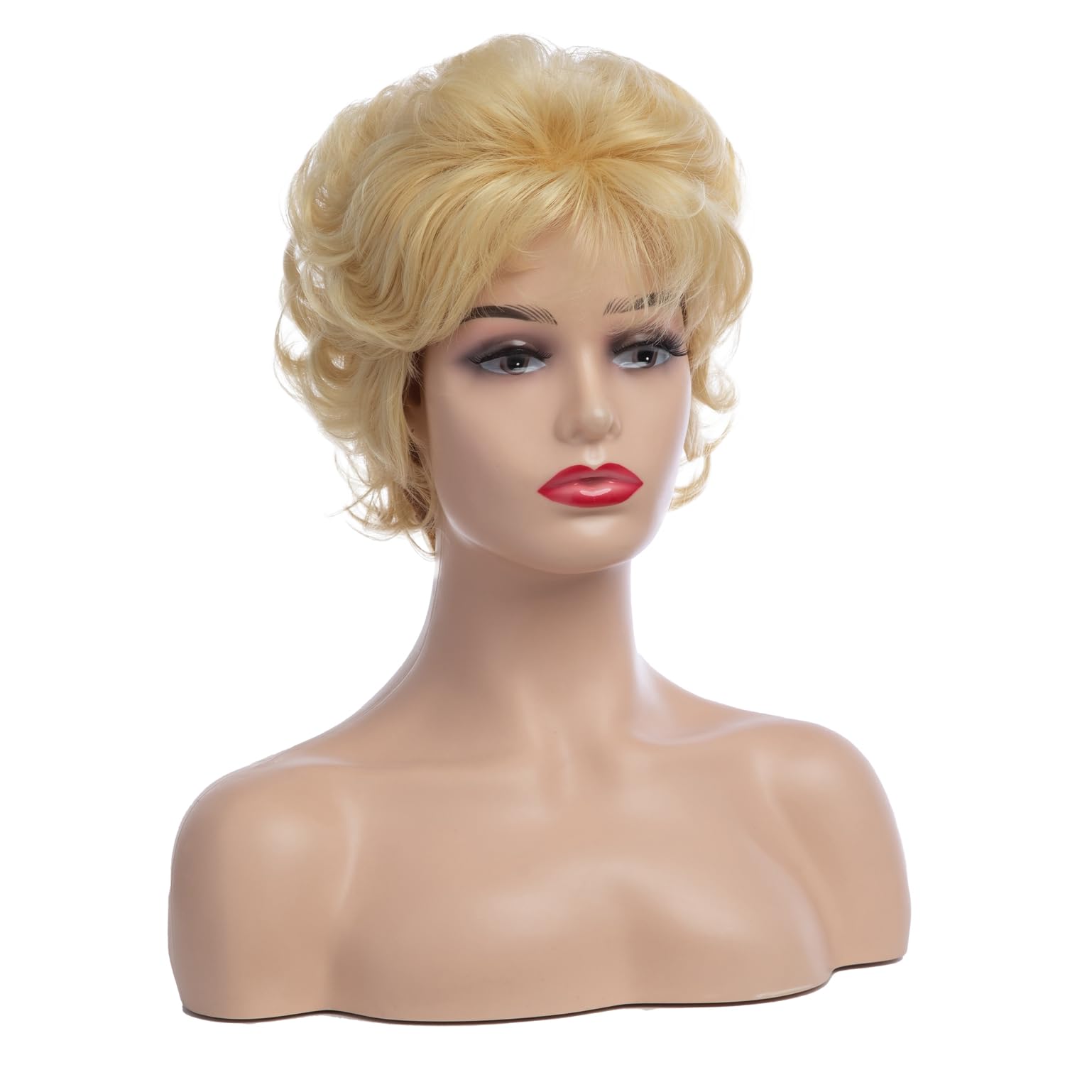 Short Curly Blonde Wigs for Women Fluffy Natural Looking Synthetic Hair Daily Wigs for Women
