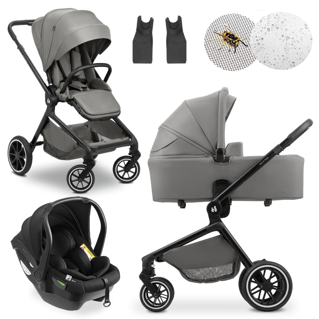 Hauck 3in1 Kinderwagen Set Move N Care mit Drive N Care Babyschale – Kombikinderwagen ab Geburt bis 22 kg mit Federung & wendbarer Sitzeinheit – Dark Grey