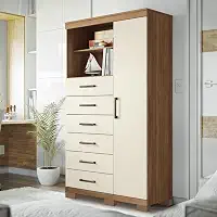Cômoda 6 Gavetas 1 Porta 2 Nichos e Pés Marabá Jatobá/Areia