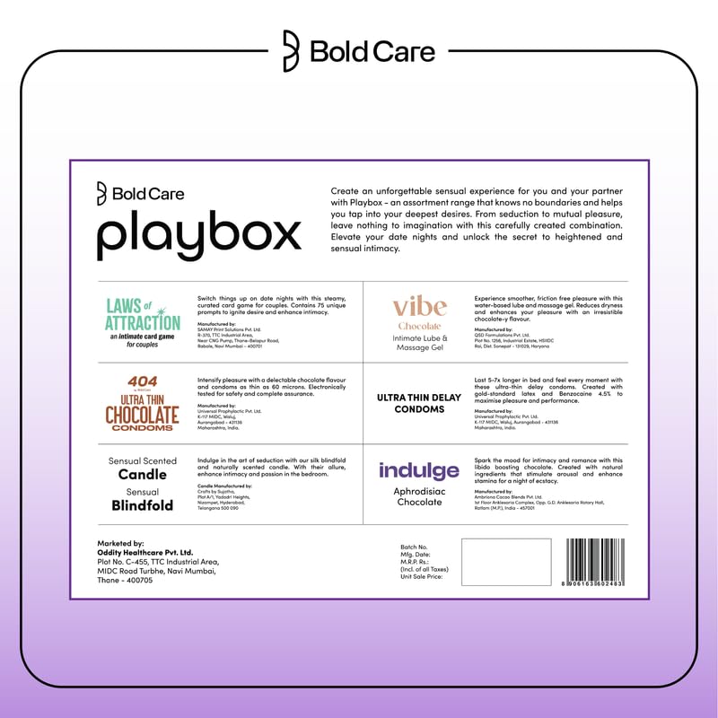 Image of Bold Care Playbox Couples Kit for Date Nights | Condoms, Lubes & Accessories for Deeper Connections | Mood-enhancing Dark Chocolate | Card Game for Couples | Gifting Set for him & her