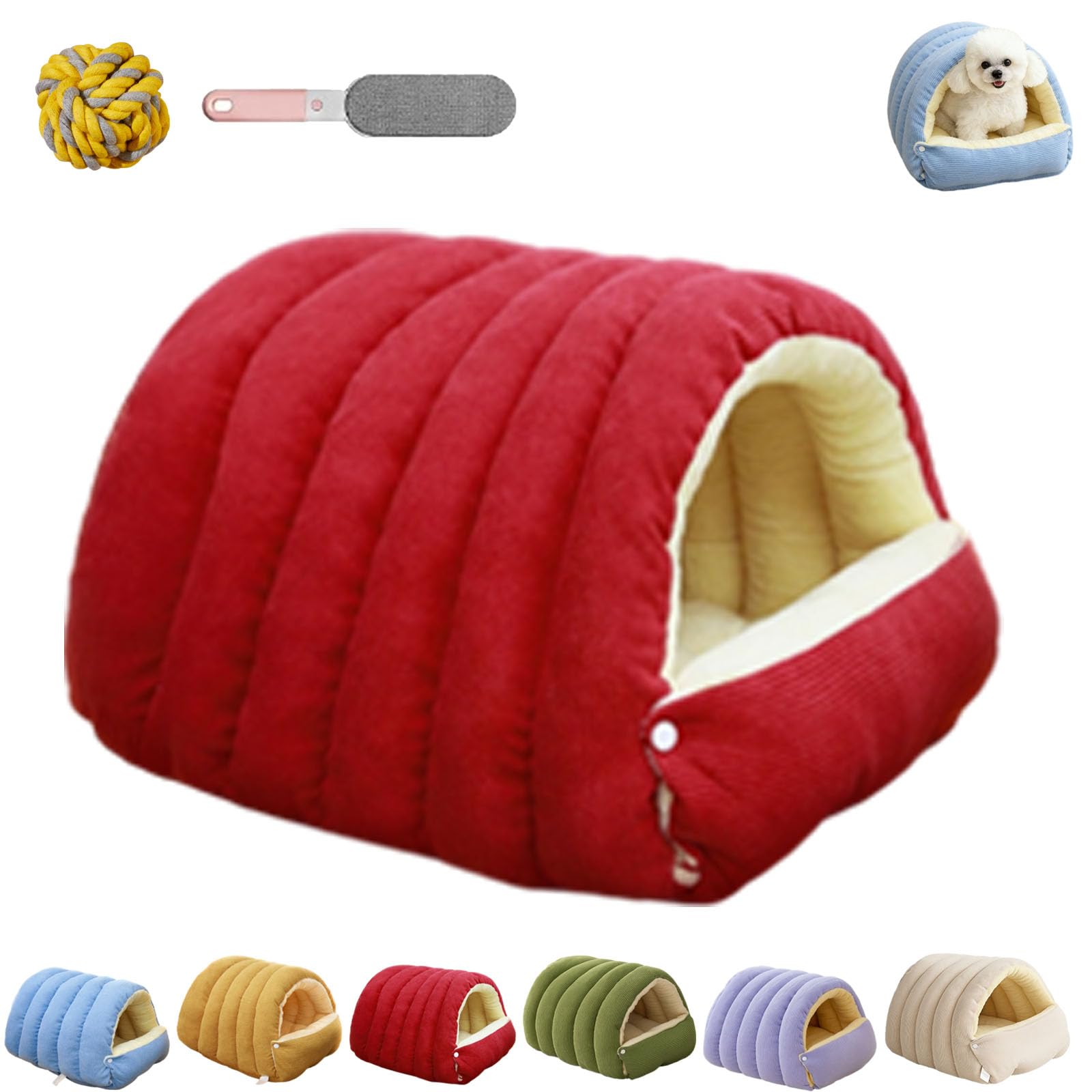 Removable and Washable Winter Closed-Off Cat Bed, Cozy Monster Cat Bed, Soft Plush Pet Nest Warm, Cats House Tent Beds in Indoor for Cats, Kittens And Small Dogs (Red, L - 57 * 37 * 28cm)