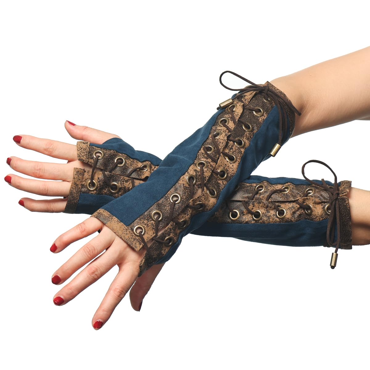BPURB 1 Pair Women's Steampunk Fingerless Gloves Elbow Lace Up Gloves for Halloween Costume Cosplay Party — image 1