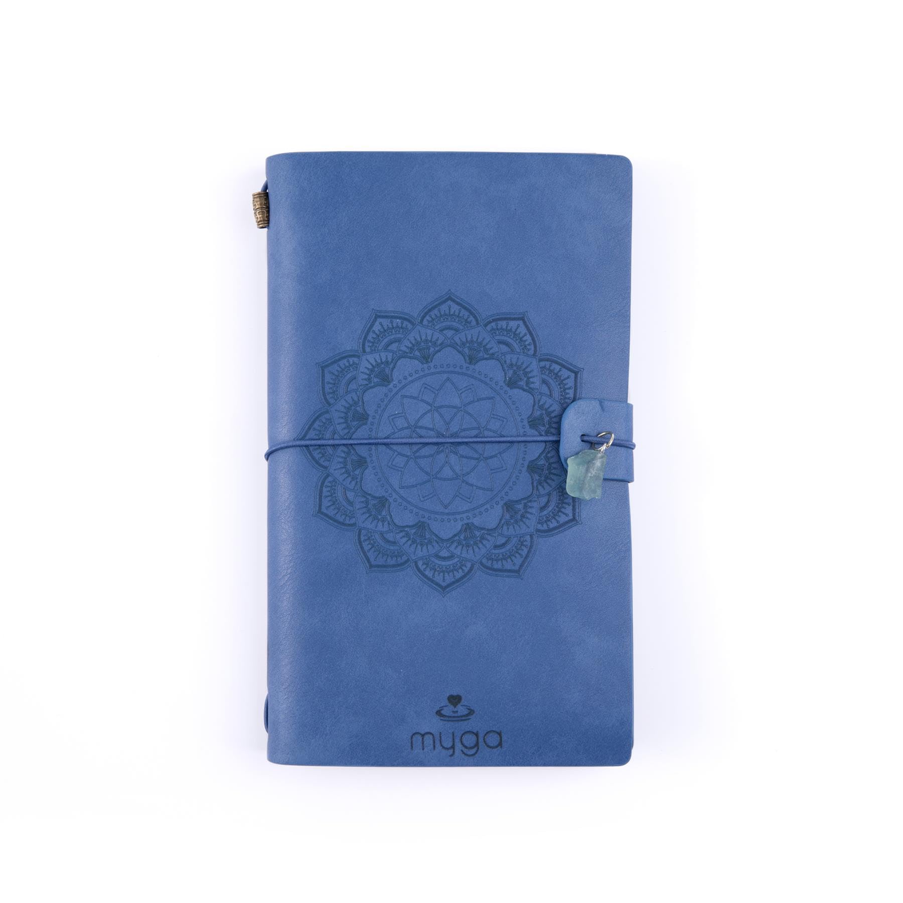 Myga Crystal Notebook - 72 Page Thick Paper Refillable Blank Lined Writing Notebook Journal Diary with Pockets, Bookmarks and Elasticated Strap for Men & Women - Magic Mandala & Fluorite