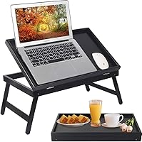 Vista 11 de Bandeja de cama para desayuno, bandeja de comida con patas plegables, bandeja de cocina para escritorios de regazo, portátil, computadora, sofá
