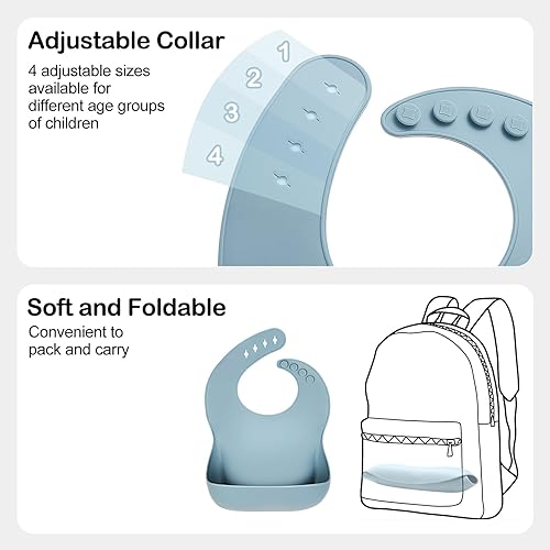 Miniatura 4 de Silicone Bibs for Babies Toddler Set of 3, BPA Free, Soft Adjustable Waterproof Bibs for Feeding Essentials