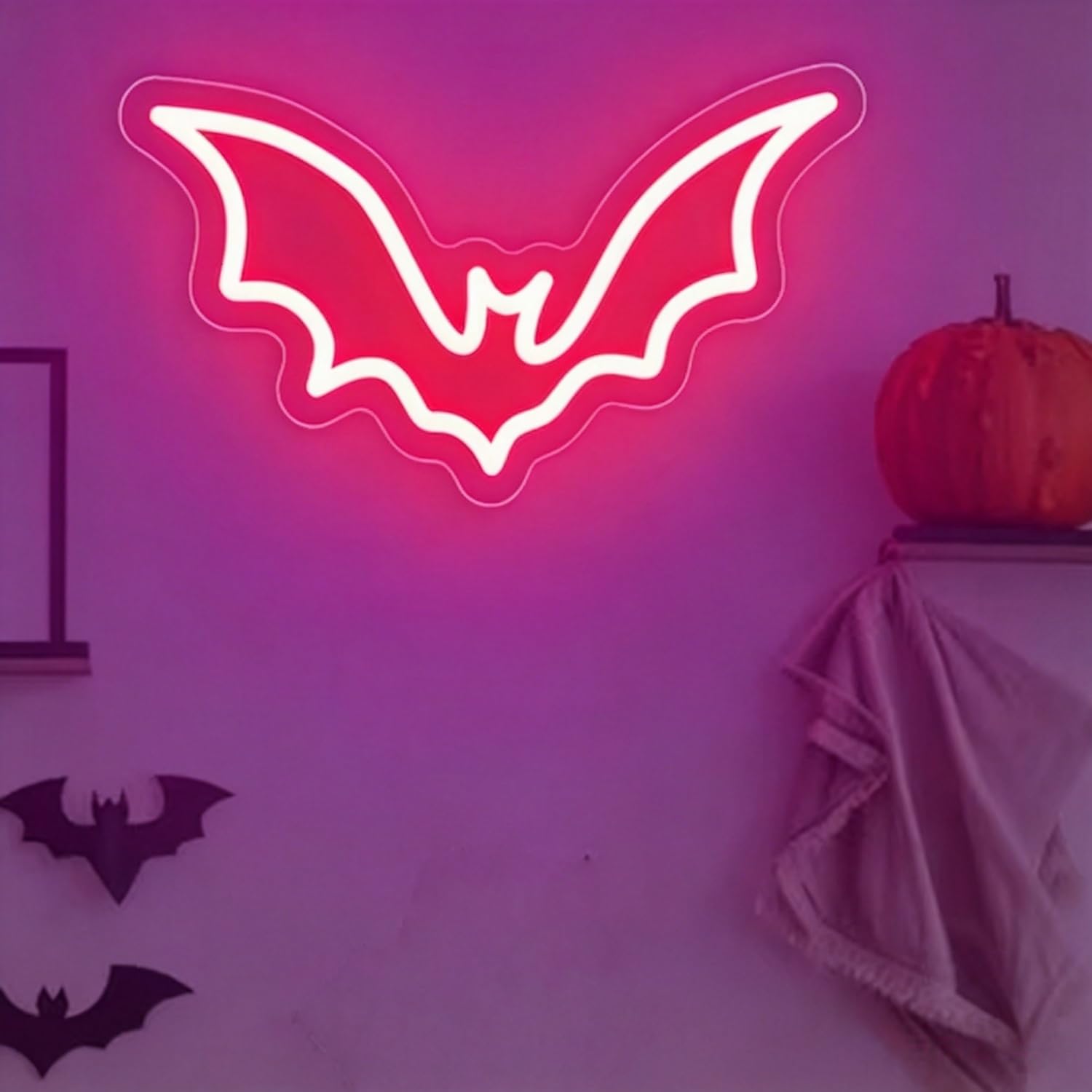 Bat Neon Sign, Flying Bat LED Neon Light for Halloween Wall Decor, Gothic Room Aesthetic, Witchcraft Festival Party Horror Wall Art, Spooky Home Decoration Gift for Teens USB Powered