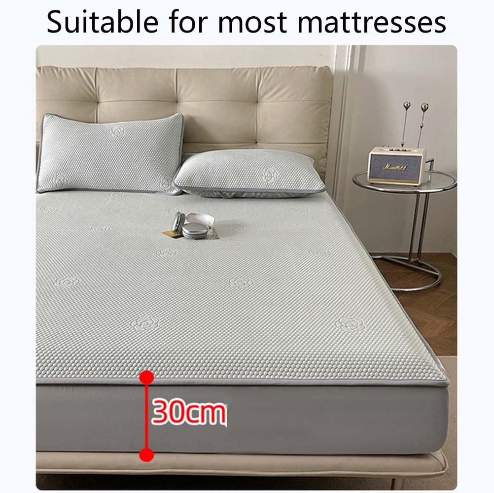 Protège-Matelas Ensemble de Housses de Matelas et de taies d'oreiller rafraîchissantes Drap-Housse matelassé Respirant en Soie de Glace Housse (D,200x220cm)