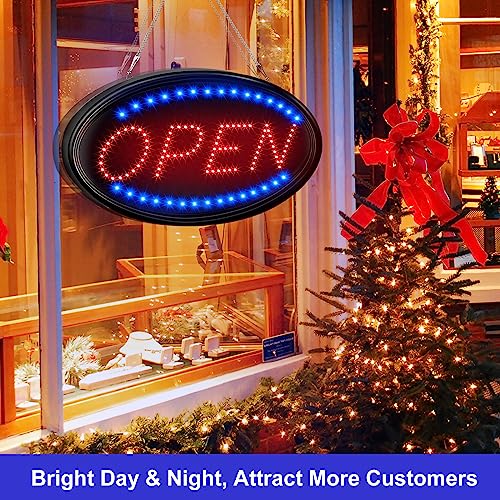 Image of FITNATE LED Open Sign, 23 inchx14 inch, with Remote, Timer & Flash /Steady Modes | Ultra bright for day or night, plug in to use, energy saving, stainless hanging chain, for shop bar hotel window wall display