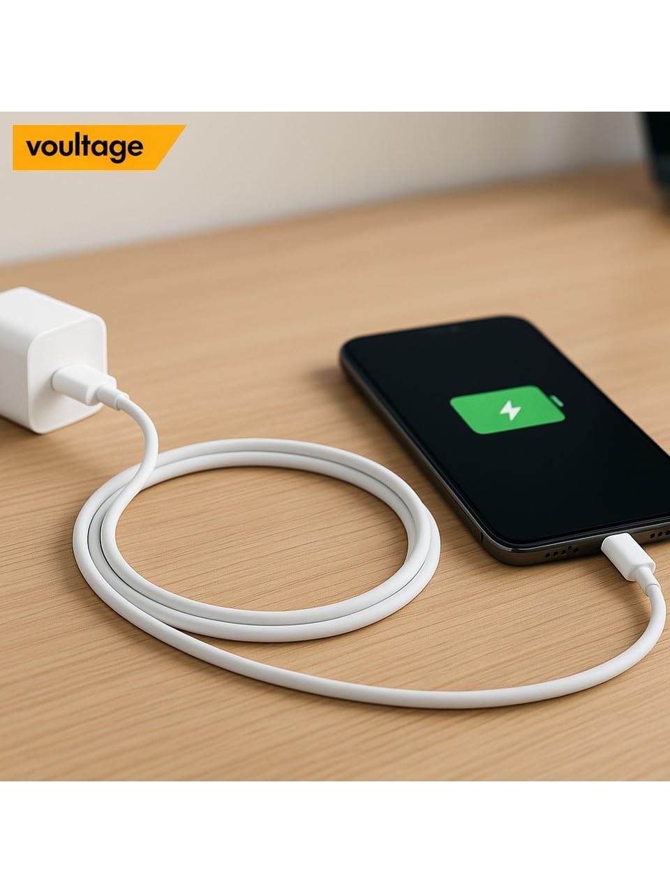 Voultage 20W Type-C To Lightning Hızlı Şarj ve Veri Kablosu - Beyaz (1 Metre) - İPhone 14, 13, 12, 11, İPad Uyumlu Esnek ve Dayanıklı Şarj Kablosu