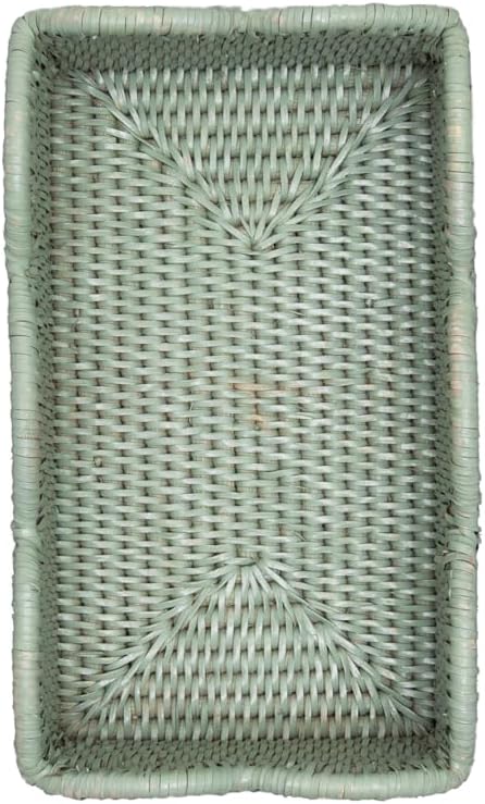 Caspari Rattan Scalloped Guest Towel Holder – Green, Handwoven, Durable 9.5"L x 5.5"W x 2.5"H – Holds Hand or Guest Towels, 1 Count