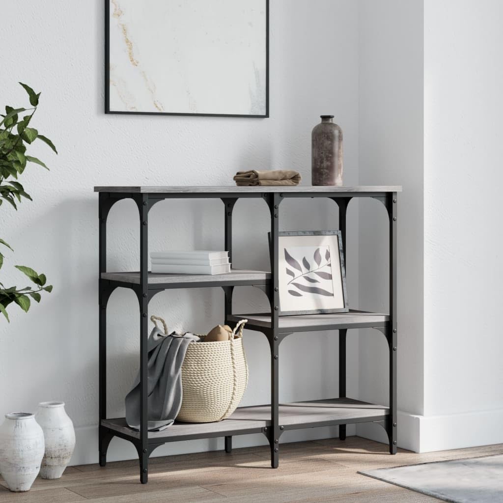 SXZenSpace Grey Sonoma 80x29x75 cm Console Table, Engineered Wood & Metal, Sofa Side with Storage Shelf, Adjustable Feet, Industrial Entryway Hallway