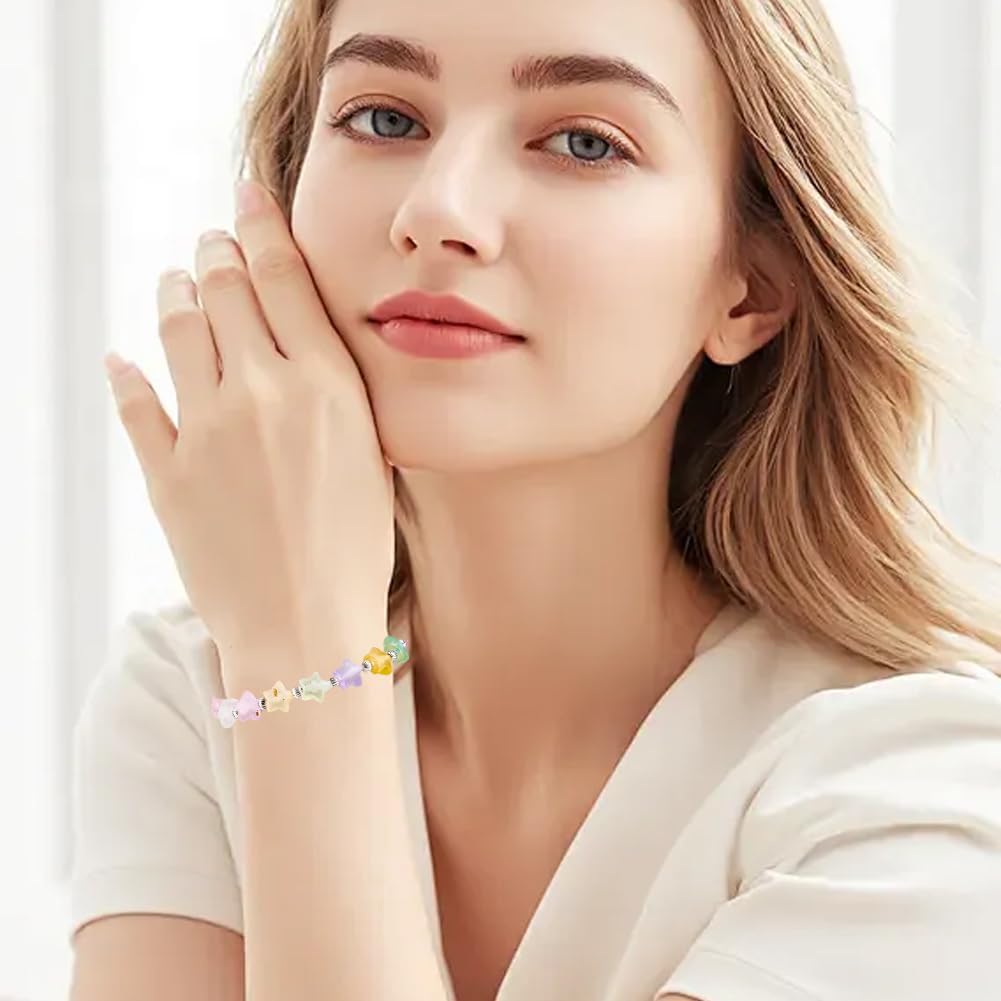 10MM 600Pcs Acrylic Star Beads with Hole Gradient Random Colorful Gold Foil Frosted Resin Charms Loose Spacer Bead Bulk for Jewelry Making Bracelet Necklace Earrings Hair DIY Crafts Supply - Image 6