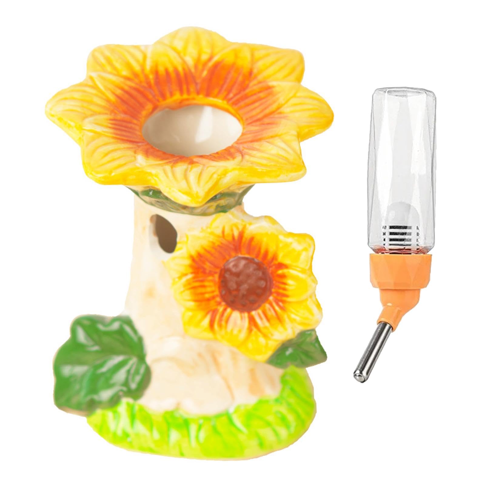 Whtkoph Hamster Water Bottle Ceramic with Stand Holder Sunflower for Hamsters Mice Small Animals