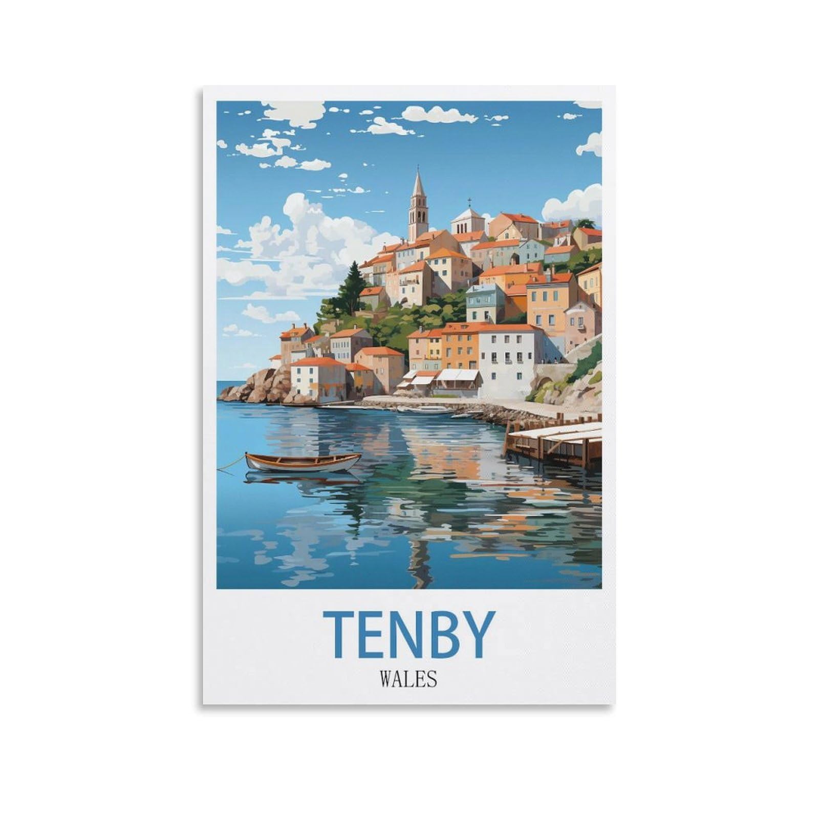 Ezmlfa S078 5D Diamond Art Kits For Beginner,Tenby Wales,Diamond Art House Diy Diamond Art Kits For Home Wall Decor 40X50cm