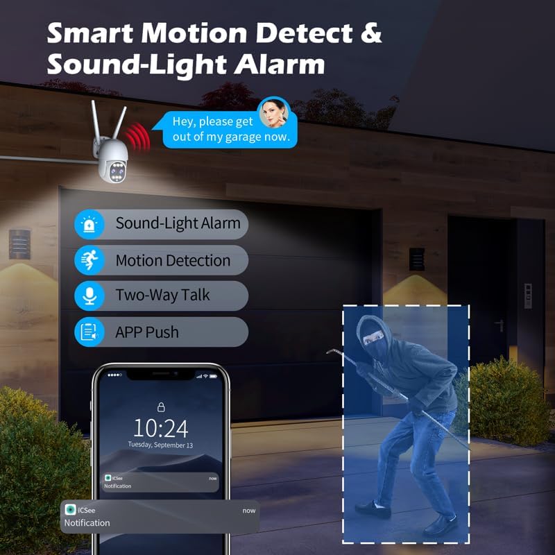 Miniatura 6 de Camcamp Cámara de seguridad de doble lente al aire libre, zoom híbrido 8X, visión nocturna a color, pantilt 355 cobertura, WiFi 2.4G