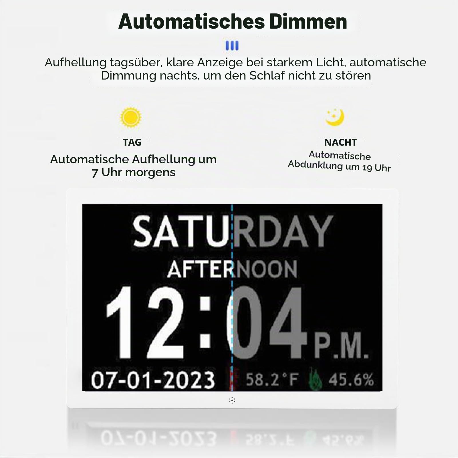 Denash 10 Zoll Große Digitale Uhr für Senioren, 12 Alarme und Medizinische Erinnerungen, EIN Großer Anzahl Digitaler Kalender für ältere Menschen, Demenz und Sehbehinderung