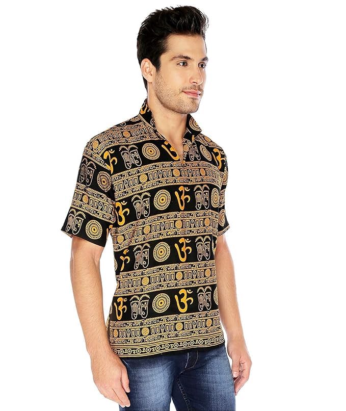 Image of THE MAKKI Trends - Om Printed Kurta for Men & Boys | Cotton Half Sleeve Mahadev Mahakal Kurta T-Shirt for Events, Festivals, and Religious Ceremonies (Regular)