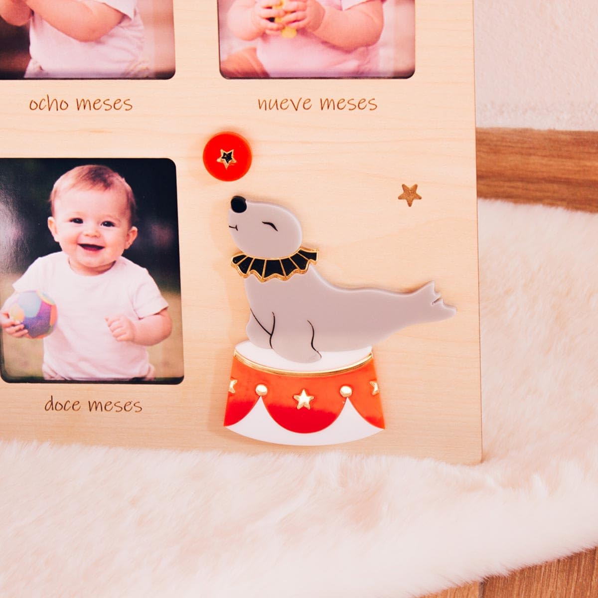 Marco Fotos Primer Año Bebé Personalizado – Marco de Madera con Meses del Bebé – Álbum Recuerdos Recién Nacido – Regalo Nacimiento y Decoración Habitación Infantil