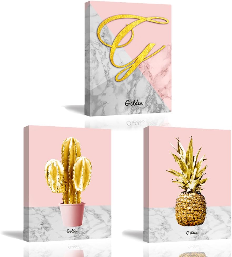 PIY Painting Prints on Canvas，Pink Canvas painting, 3x Wall Art Pictures Fruit illustration Pineapple with Frame ready hanging Décor arts for Living Room Bedroom nice birthday Gift30x40x2.5cm