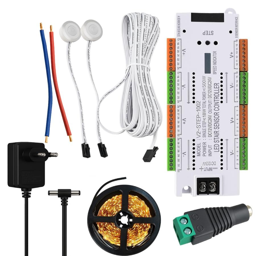 Quick Sense 32 Channel Staircase LED Motion Sensor Controller Kit | Automatic Stair Lighting Smart Step Light Controller with 5M LED Strip, 12V,2A Adapter & Dual PIR Sensors-image-23