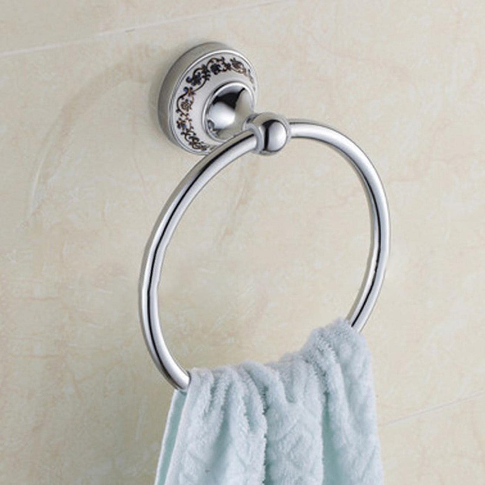Toallero redondo autoadhesivo de acero inoxidable con diseño de porcelana azul y blanca, toallero de baño duradero para una fácil instalación y decoración elegante