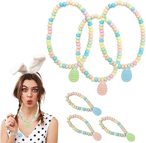 Miniatura 5 de Pulsera y collar de dulces de huevo de Pascua, masticables multicolor con sabor a frutas para recuerdos de fiesta