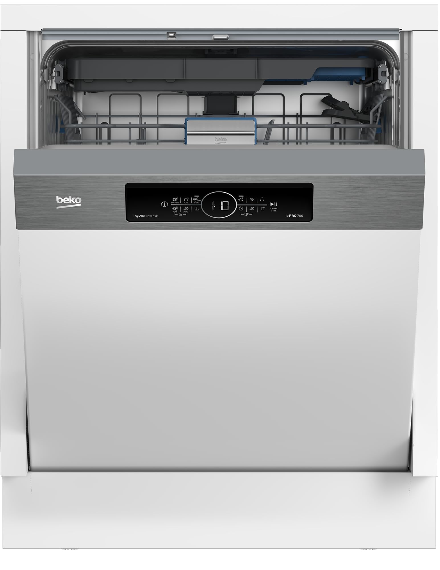 Beko BDSN36462XP Einbau-Geschirrspüler 60 cm, teilintegriert, verschiebbarer Besteckkorb, PowerIntense, SensorAdapt, HomeWhiz, 14 Maßgedecke