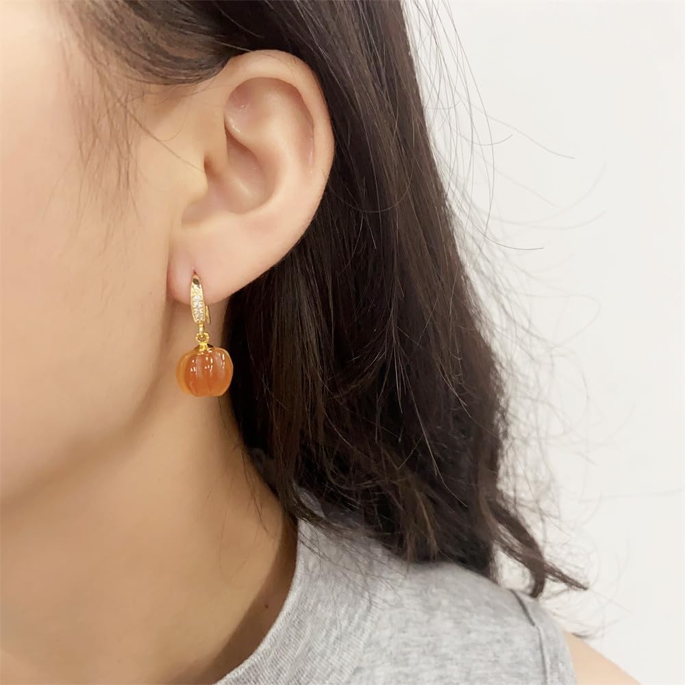 Delicate Pumpkin Dangle Earrings for Women Gold Plated Dainty CZ Halloween Thanksgiving Color Birthstone Charms Drop Fish Hook Dangling Fall Holiday Festival Dress Accessories Gifts - Image 5
