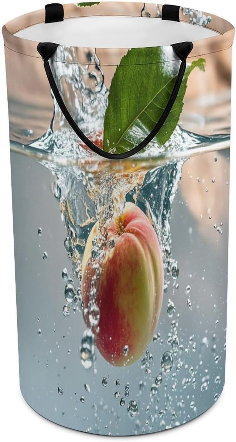 Peach Falling Into Water Laundry Hamper Large Collapsible Laundry Basket with Handles Waterproof Clothes Hamper Portable Dirty Clothes Basket for Bedroom Laundry Room Closet Bathroom