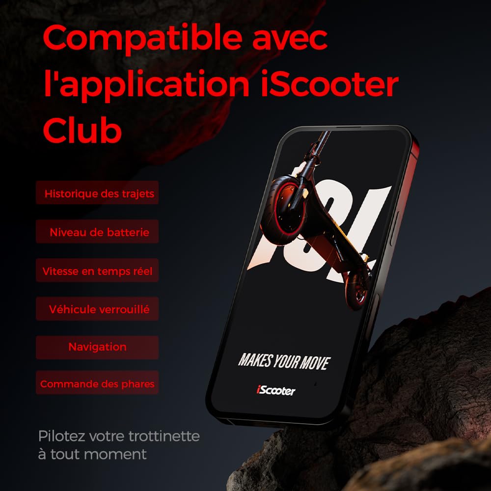 iScooter Trottinette Électrique Tout Terrain 800W,Batterie 48V 15,6Ah,Jusqu'à 50 km d'Autonomie,Pneus Tubeless Off-Road 10",Double Suspension,Clignotants,Application Bluetooth,Charge Max 150 kg