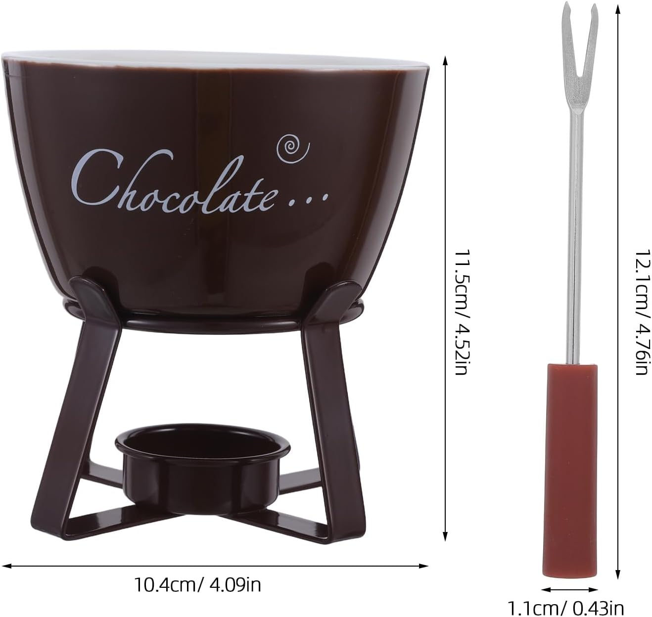 IMIKEYA Chocolate Fondue Mug, Ceramic, Brown, With Fork