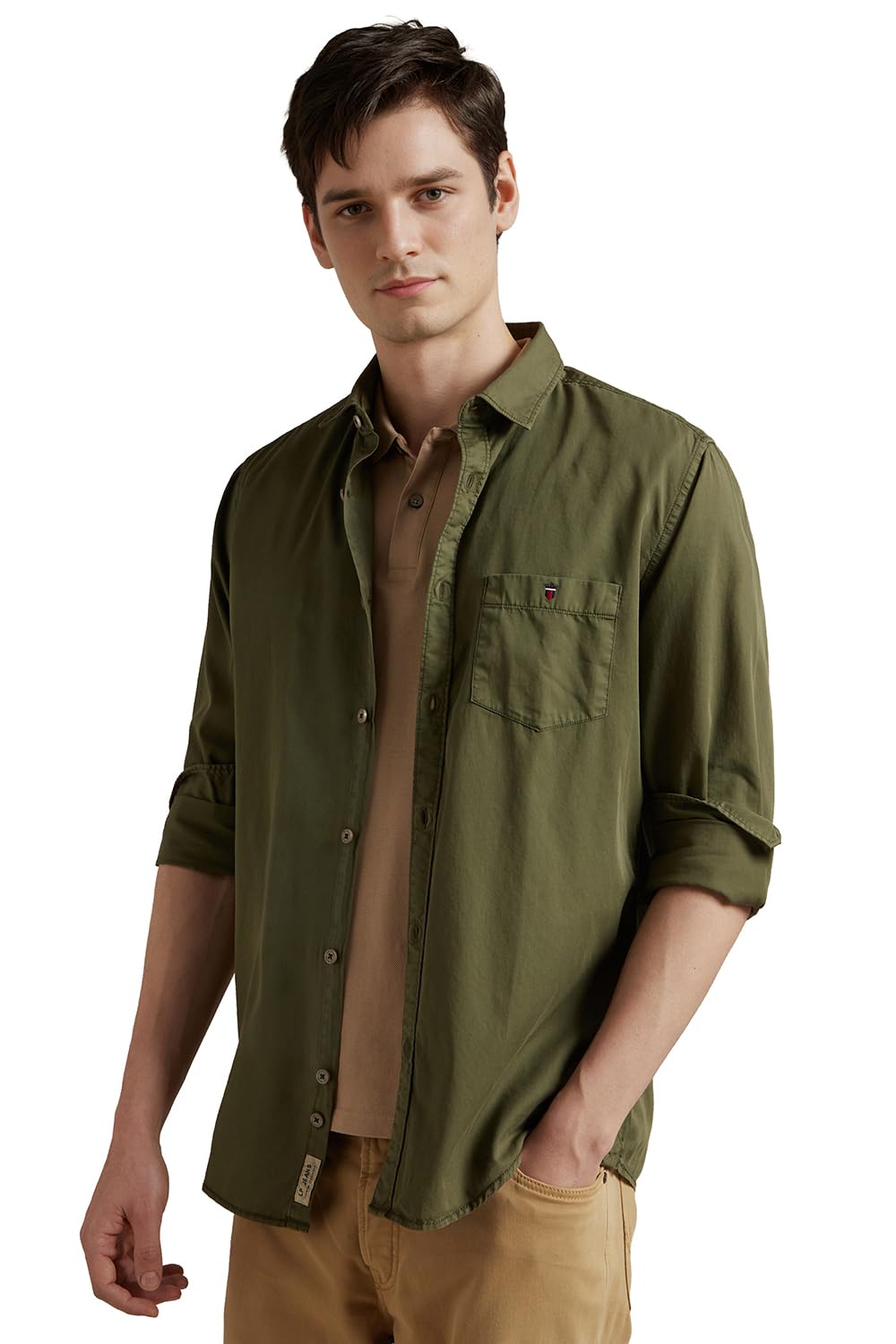 Louis Philippe Men’s Cotton Slim Fit Over Dyed Color Depth Comfortable and Durable Soft Handfeel Full Sleeve Solid Casual Shirt