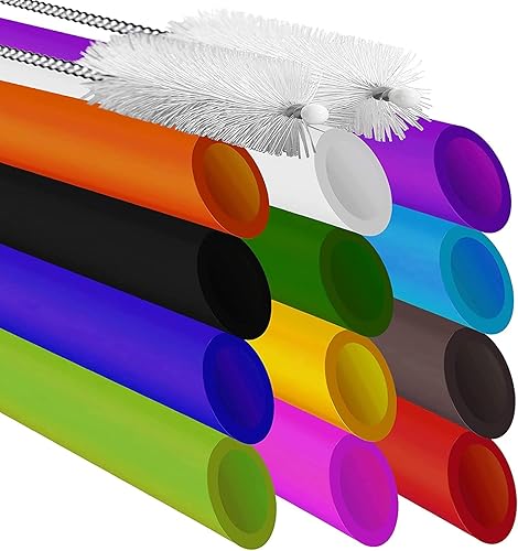 Miniatura 7 de ALINK 12 popotes Boba reutilizables, 0.512 in x 8.5 pulgadas, pajitas de plástico de colores para té de burbujas, perlas de tapioca con 2 cepillos