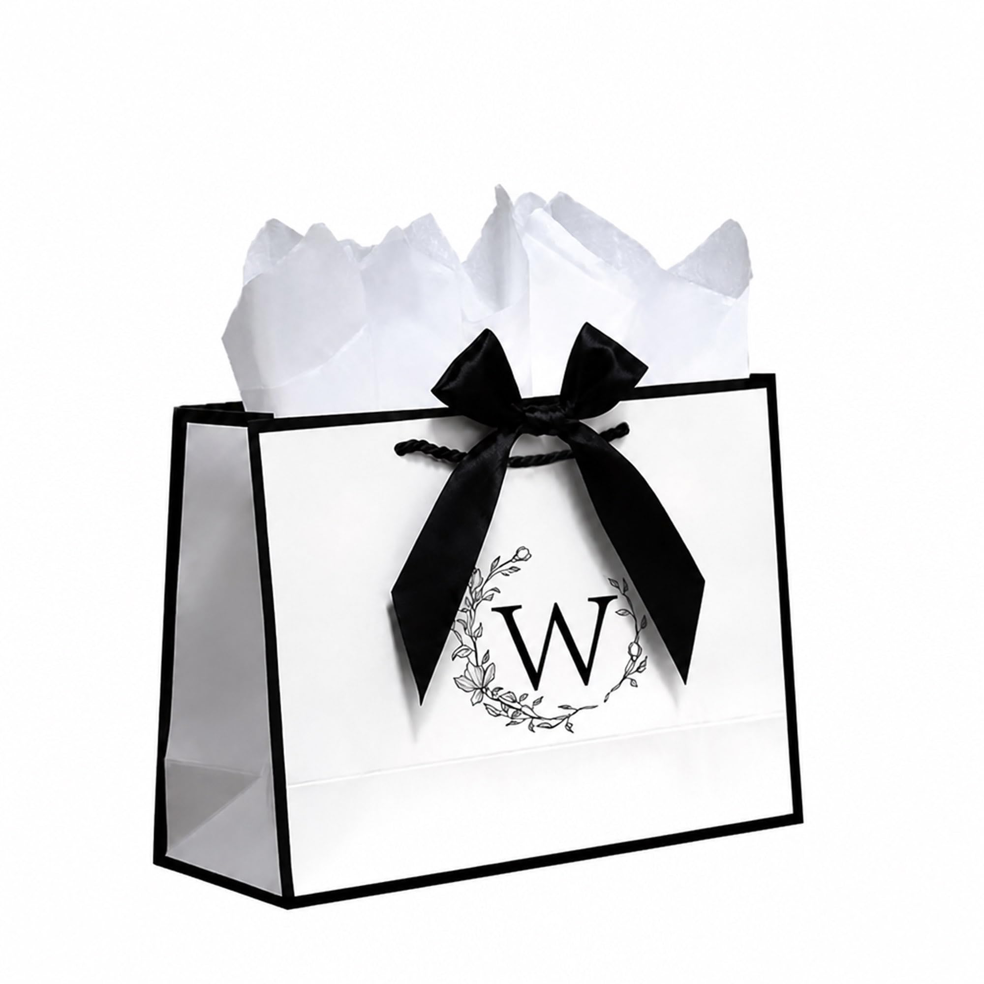 Personalized Alphabet Initial Gift Bag with Tissue Paper and Card,Letter W