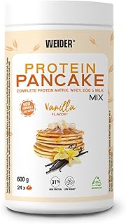 Weider Protein Pancake Mix (600g) Goût Vanille, Préparation pour Pancakes Protéinés à la Farine d’Avoine, 31% Protéines de Lactosérum, Œuf et Lait, Faible en Sucre, Emballage 100% Recyclé & Recyclable