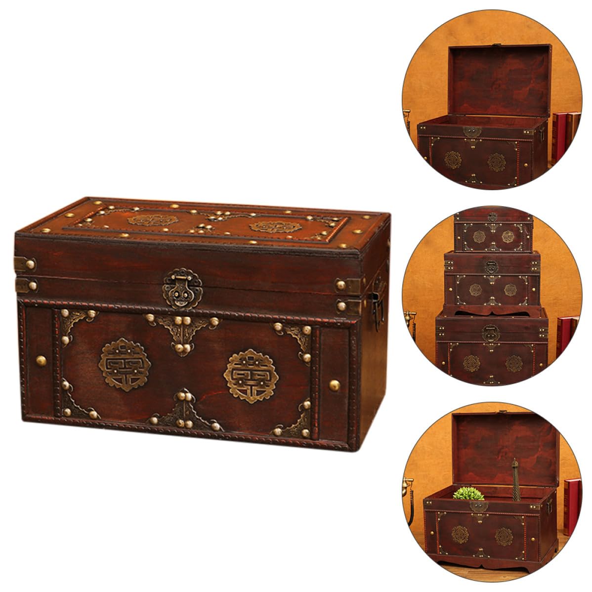 DECHOUS Vintage Holz Aufbewahrungsbox Braun mit Retro Stil und Dekorativer Funktion für Zuhause und Bastelarbeiten als Praktische Ordnungsbox