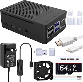 GeeekPi Raspberry Pi 4 Case with PWM Fan, 18W 5V 3.6A Raspberry Pi 4 Power Supply, Heatsinks, 64GB Preloaded (Raspberry Pi OS) Card, Card Reader, Micro HDMI Cable, for Raspberry Pi 4 8GB/4GB/2GB/1GB